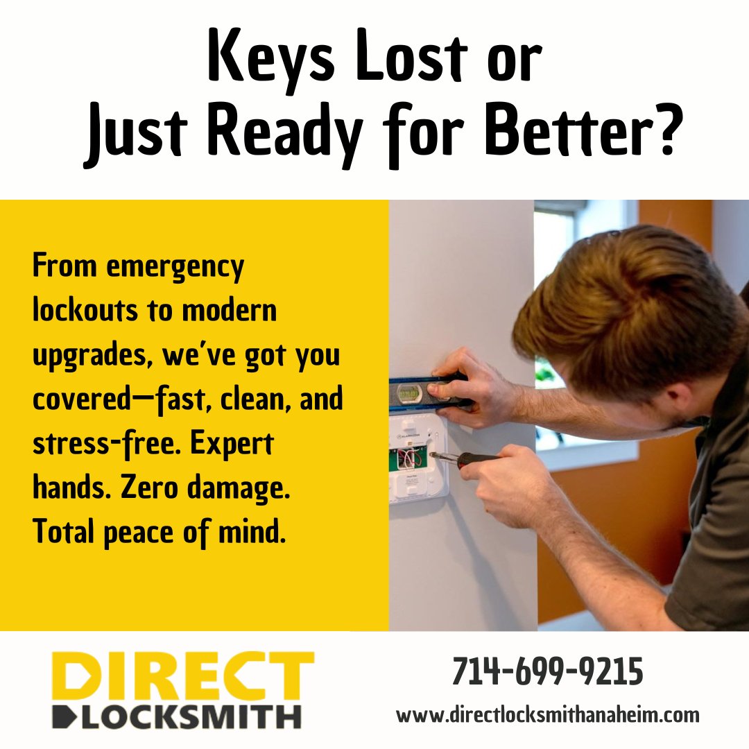 DirectLockCA's tweet image. Locked out or locking up tighter?
From quick emergency responses to sleek new upgrades, we make every lock job clean, easy, and expert-approved.
✔️ No scratches. No stress. Just solid security.
#LocksmithExperts #EmergencyLockout #SecureHome