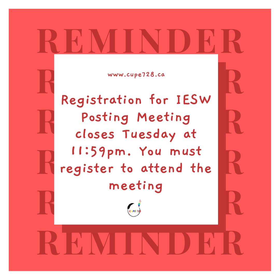 Registration  for IESW Posting Meeting closes Tuesday at midnight. You can't attend or post into a position if you haven't registered. Postings will be available around 4pm today and a revision will be out on Thursday.  Happy Posting!