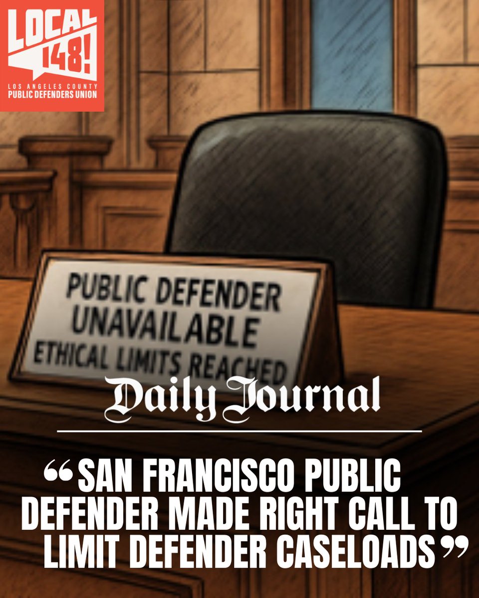 LApubdefunion's tweet image. LA needs to follow suit and stop accepting new cases until the #publicdefender workload crisis is addressed
dailyjournal.com/articles/38596…