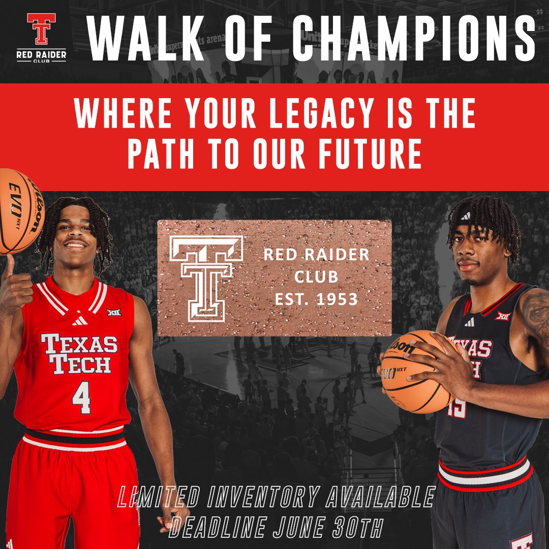 RedRaiderClub's tweet image. The deadline to purchase an engraved brick on the Walk of Champions is one week away!

Leave a lasting mark 👊

🔗 wreckem.co/WalkOfChampions