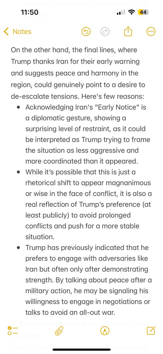 Daniollaa's tweet photo. A fast analysis of Trump’s statement today following Iran’s attack on the US military based in Qatar: https://t.co/rcLp88PqQe
