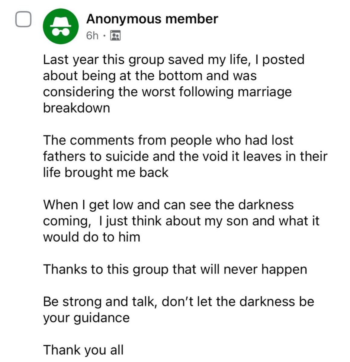 dapperlaughs's tweet image. Just read this in my “Men And Their Emotions” group on Facebook, it made everything I’ve ever been through, having this online platform, and everything that goes with it, feel worth it.
Unfortunately we have lads that feel like this every day that need to talk, thankfully the…