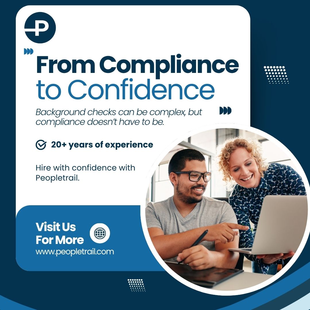 Peopletrail's tweet image. #Backgroundchecks can be complex, but compliance doesn’t have to be. At Peopletrail, we ensure your #screeningprocess is compliant and risk-free. With 20+ years of experience, we guide you through the latest legal regulations so you can hire with confidence.
