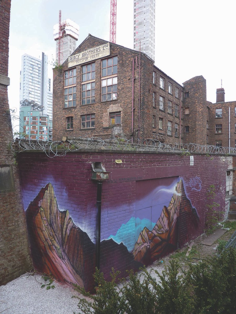 Sad to see the Hotspur Press building burn down today. I had a studio here for 15 years, and met so many talented, creative and interesting people. A shame to see such an iconic building vanish from Manchesters dwindling skyline. Here’s a landscape I painted on the back wall