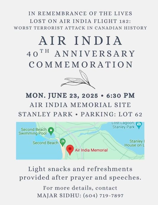 Dallas_Brodie's tweet photo. 40 years ago today, 331 innocent lives — including 268 Canadians and 137 under the age of 18 — were lost in the bombing of Kanishka - Air India Flight 182, the deadliest terrorist attack in Canadian history. On the National Day for Victims of Terrorism, we remember them and stand with their families.

We must do more than remember. I support calls to establish the Kanishka Learning & Memorial Centre and have urged every BC political leader to back this important initiative.

The Air India massacre must also have a prominent place in BC’s curriculum. Students deserve to learn the truth about the radical Khalistani extremists responsible, and how we safeguard our communities against violent extremism.

It will be my solemn honour to speak at tonight’s 40th anniversary commemoration.