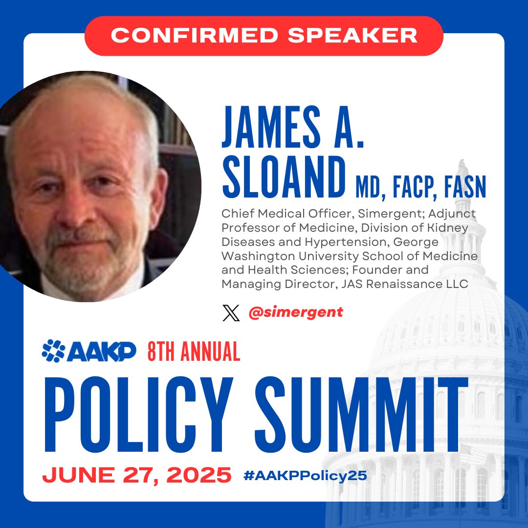 How can a clear path be created for kidney device choice from innovation to access? We are pleased to welcome Dr. Sloand to this year's Policy Summit, where he will inform us on this topic! #AAKPPolicy25

HAPPENING FRIDAY! Register: bit.ly/AAKPPolicy @simergent@simergent