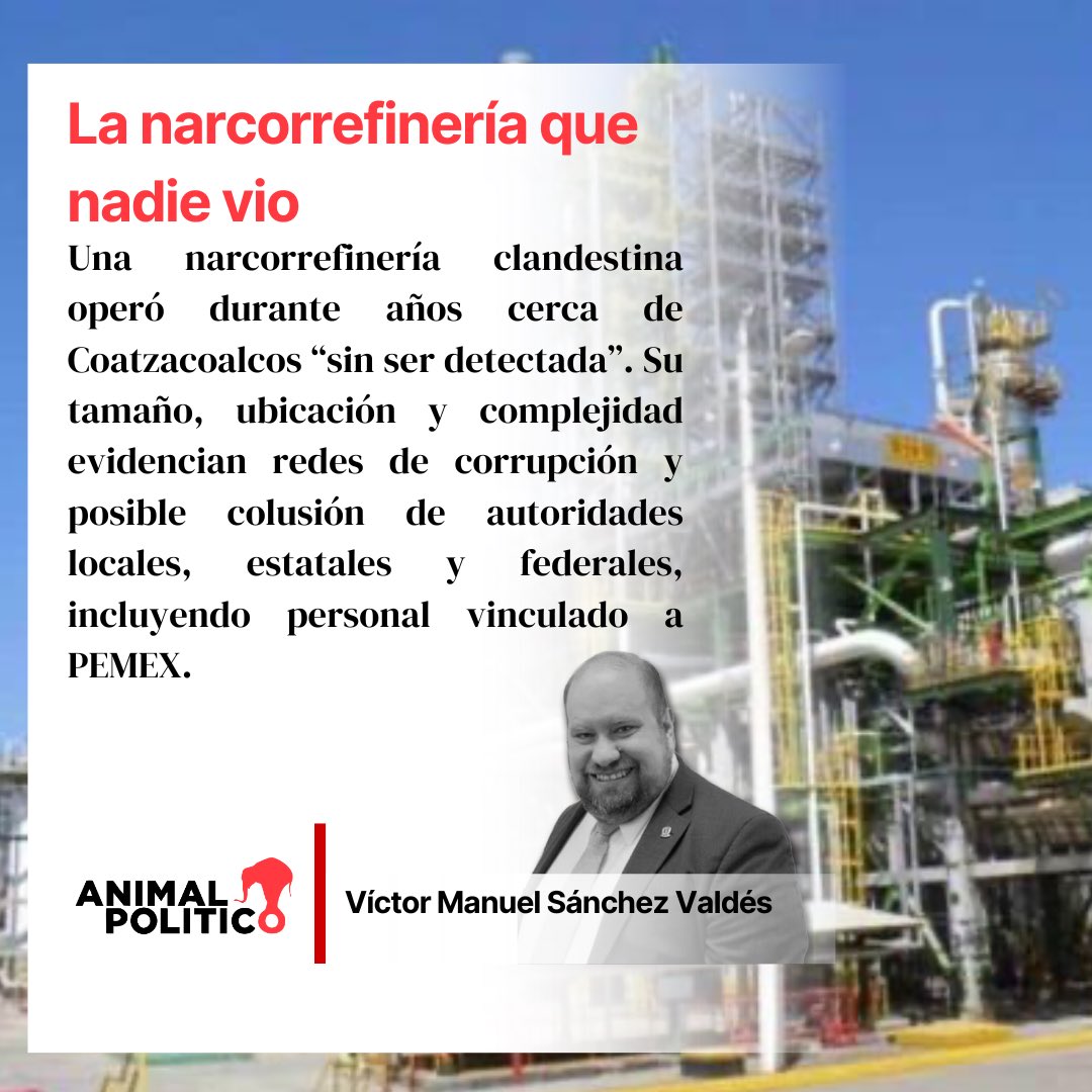 victorsanval's tweet photo. Pues ahora resulta que ninguna autoridad notó nada raro en un predio en las afueras de Coatzacoalcos, en donde el crimen organizado construyó una Narcorrefinería de 5 hectáreas al pie de una carretera. De ello escribo hoy en @Pajaropolitico https://t.co/v22RsbKWrC https://t.co/FU6DGfZ9XM
