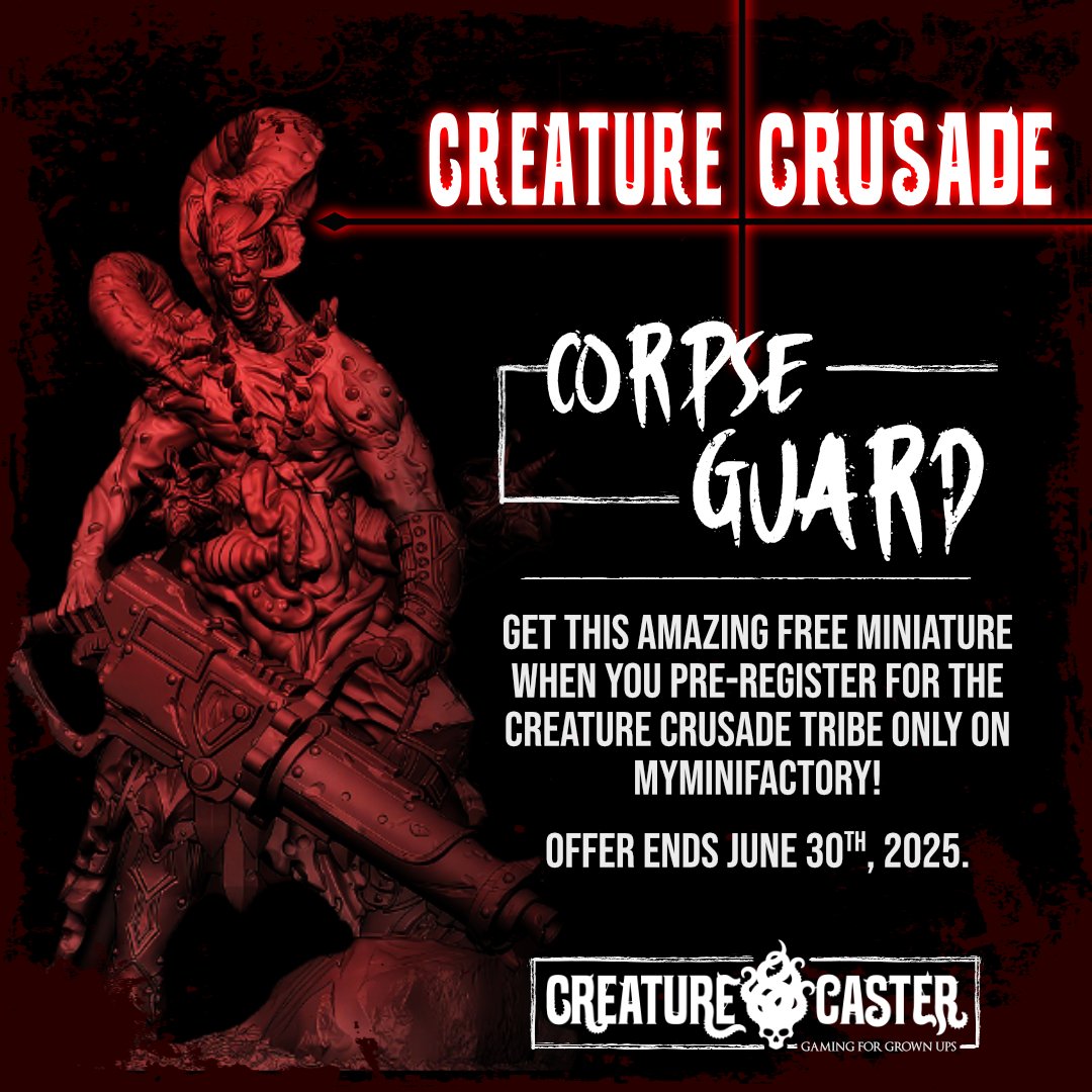 "Creature Caster has hit the trenches! Pre-Sign up to their Free Trial of Creature Crusade before June 30th, and receive not only Malam, the Prince of Famine but also an amazing Corpse Guard as a token for your faith!"

myminifactory.com/frontier/creat…