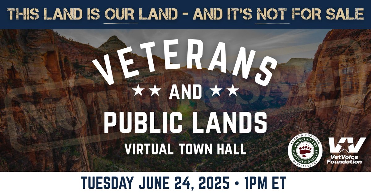 VetVoiceFound's tweet image. Veterans fought for this country—and that includes the land we love.  

Join Vet Voice Foundation, @jgoldbeck, @Backcountry_H_A (Armed Forces Initiative) Congressman @Gabe_NM (co-chair of the Public Lands Caucus), and @olCal406, Dir. of Conservation @meateaterTV, for a virtual…