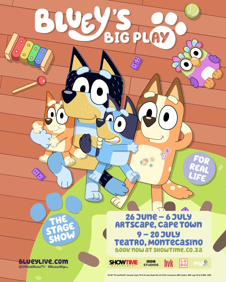 Showtime Management (@showtime_sa) on Twitter photo Bluey is now on stage in Cape Town! 🩵
Bluey’s Big Play has officially opened at <a href="/ArtscapeTheatre/">#ArtscapeTheatre</a>, and the Heeler family is bringing all the fun, laughter, and heartwarming moments to life! 🤩
🎟️: bit.ly/BlueysBigPlaySA ✨
#BlueySouthAfrica #BlueysBigPlaySA #ItsShowtimeSA Bluey is now on stage in Cape Town! 🩵
Bluey’s Big Play has officially opened at <a href="/ArtscapeTheatre/">#ArtscapeTheatre</a>, and the Heeler family is bringing all the fun, laughter, and heartwarming moments to life! 🤩
🎟️: bit.ly/BlueysBigPlaySA ✨
#BlueySouthAfrica #BlueysBigPlaySA #ItsShowtimeSA