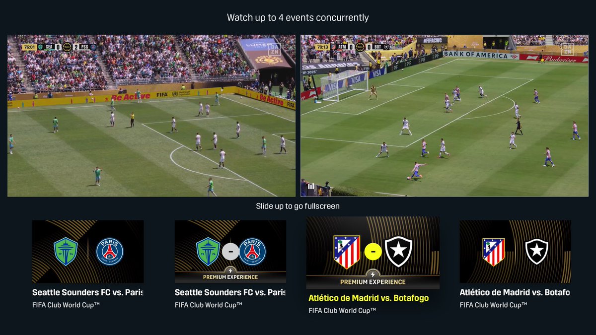 Ben Dooks (@bendooks) on Twitter photo If <a href="/DAZNFootball/">DAZN Football</a> can offer the option to watch four matches simultaneously for the FIFA Club World Cup, it clearly shows the technology is there. <a href="/tntsports/">TNT Sports</a> and <a href="/SkySports/">Sky Sports</a> have no excuse not to provide this feature next season. If <a href="/DAZNFootball/">DAZN Football</a> can offer the option to watch four matches simultaneously for the FIFA Club World Cup, it clearly shows the technology is there. <a href="/tntsports/">TNT Sports</a> and <a href="/SkySports/">Sky Sports</a> have no excuse not to provide this feature next season.