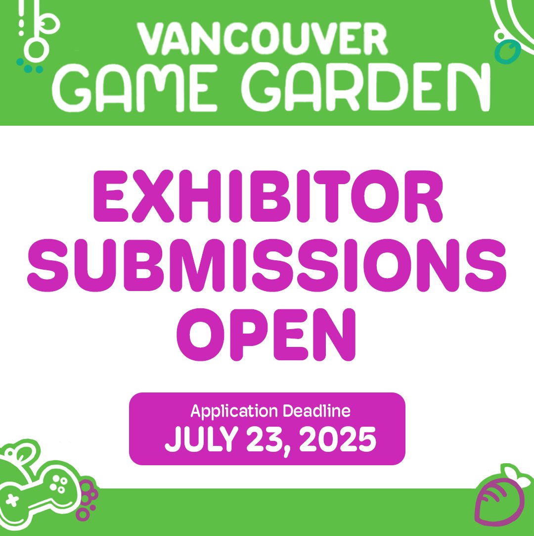 Vancouver Game Garden is BACK for 2025! 🎮🌱

This year's showcase of local indie games &amp; art will take place on September 27-28 at the Roundhouse Community Center!

If you'd like to exhibit your game or join this year's LOW SPEC-themed Artist Alley, check out the forms below ⬇️