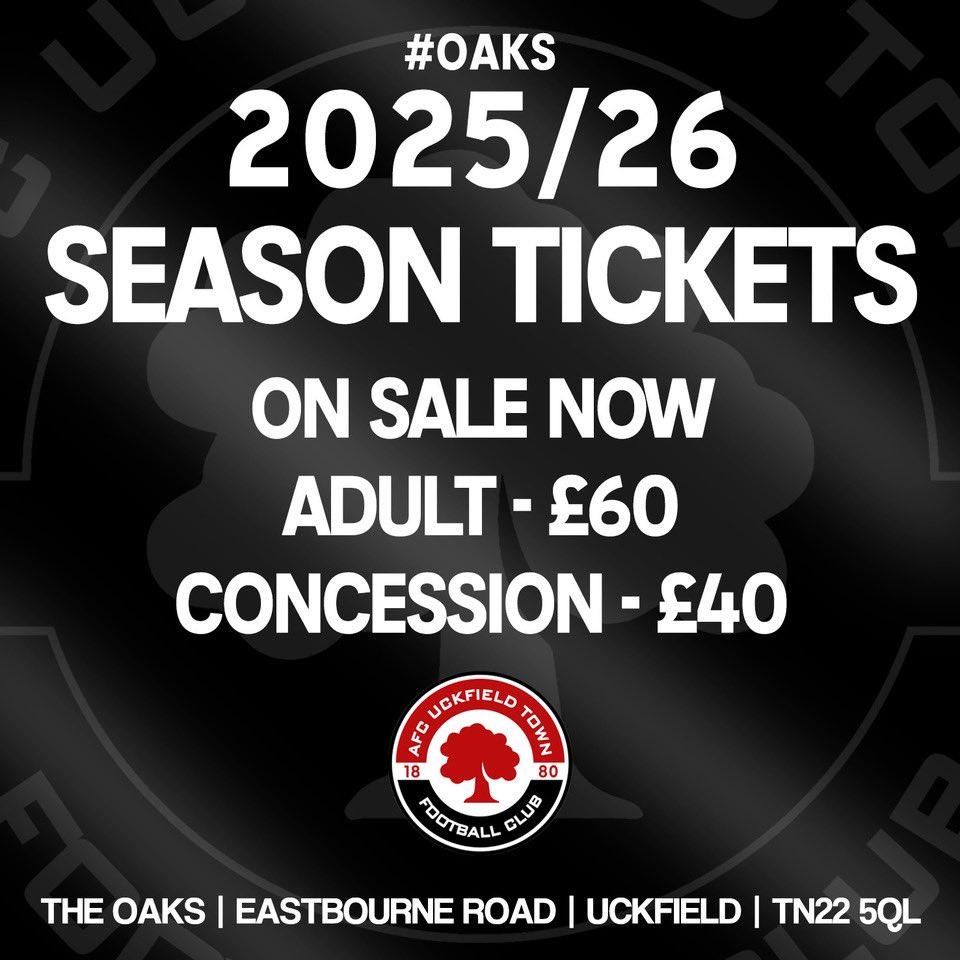 🎟️ Season Tickets On Sale Now! 🎟️

Support your local team and enjoy every moment of the action with an AFC Uckfield Town Season Ticket! ❤️🖤

✅ Great value
✅ Local football at its best
✅ Be part of the community

Get yours today and back the team all season long! 🙌

👉 Click