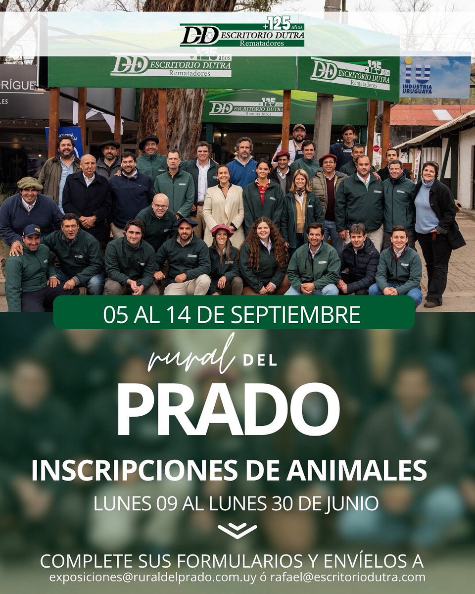 Escritorio Dutra (@escritoriodutra) on Twitter photo 📍Rural del Prado 2025 - Desde 05 al 14 de Septiembre
‼️ INSCRIPCIONES DE ANIMALES - 09 de junio al 30 Junio
📩 Complete sus formularios y envíelos a
exposiciones@expoprado.com.uy ó rafael@escritoriodutra.com 📍Rural del Prado 2025 - Desde 05 al 14 de Septiembre
‼️ INSCRIPCIONES DE ANIMALES - 09 de junio al 30 Junio
📩 Complete sus formularios y envíelos a
exposiciones@expoprado.com.uy ó rafael@escritoriodutra.com