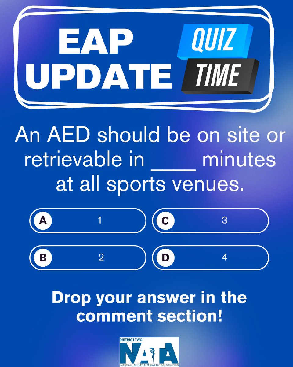 EAP Update - Quiz Time! Drop your answer in the comments!
💡 It's not just about having an AED—it’s about having it where and when it’s needed. Make sure your EAP reflects best practices for accessibility, not just availability. #EAPupdate #NATAD2