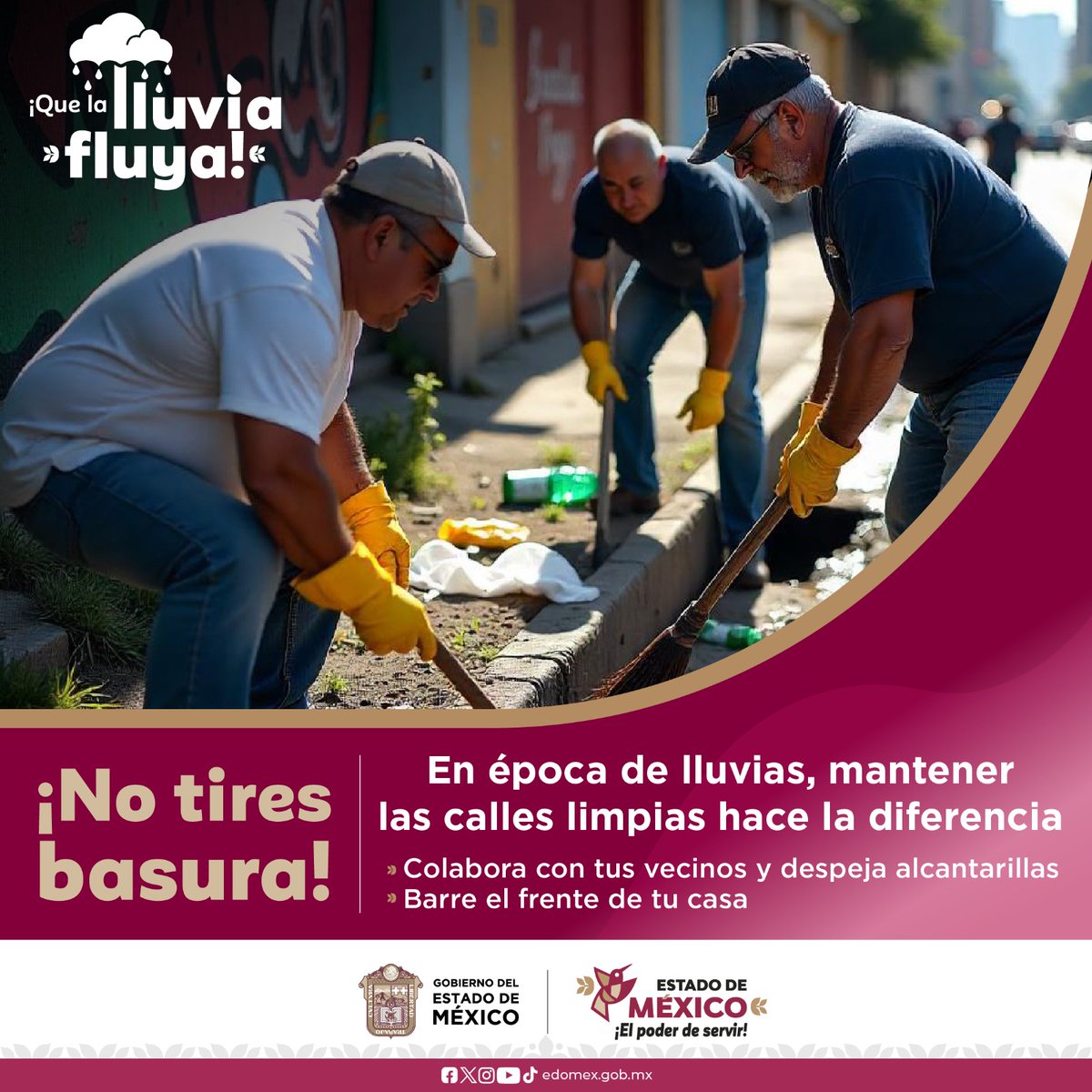 Edomex's tweet photo. ¡Que la lluvia fluya!
En esta temporada de lluvias debemos mantener las calles limpias, eso contribuye a evitar inundaciones y posibles contingencias por la acumulación de agua. 
¡No tires basura! https://t.co/FInaBkNRvB