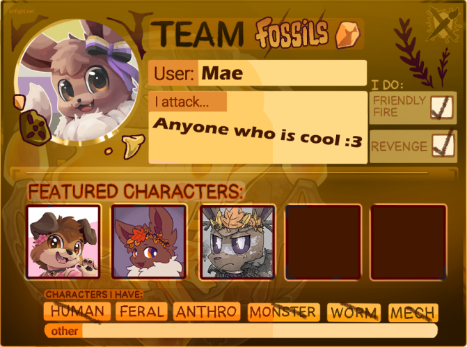 HallowEevee's tweet image. It&apos;s time fight :3. Team fossils lets go! #artfight #artfight2025 artfight.net/~Mae_art