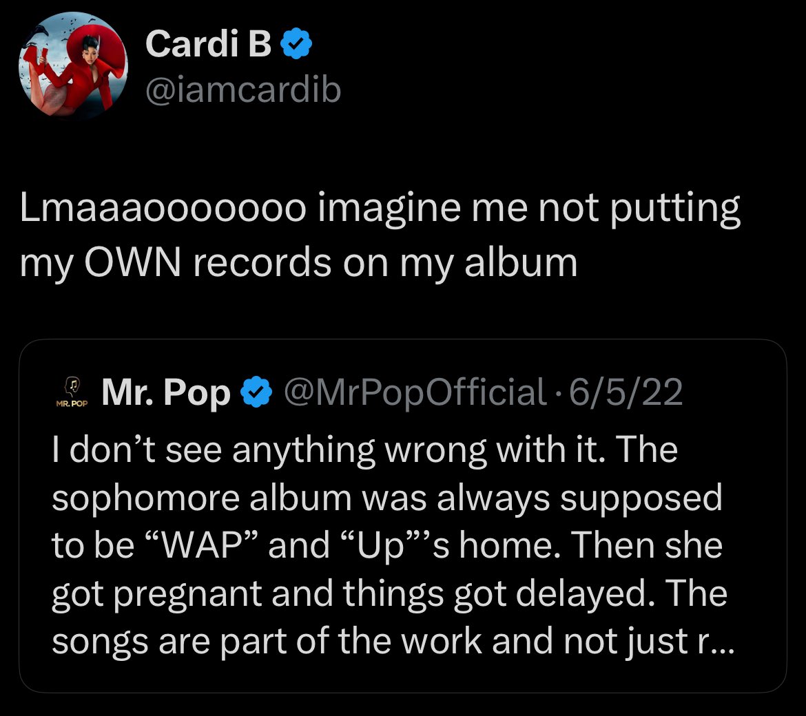 cardiuniverse's tweet photo. Why y’all acting surprised now😂 https://t.co/fBHAoWYGk8