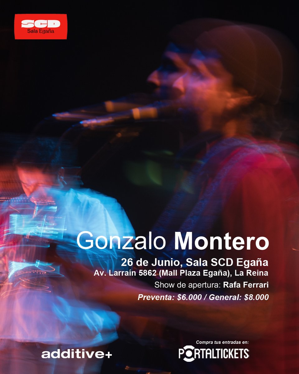 MusicaChilenaCL (@musicachilenacl) on Twitter photo 🎸#GonzaloMontero se presentará el miércoles 26 de junio a las 20:00 horas en Sala SCD Egaña. Las entradas ya están disponibles a través de <a href="/portaldisc/">PortalDisc</a>, con valores de $6.000 en preventa y $8.000 general.
musicachilena.cl/v2/gonzalo-mon… 🎸#GonzaloMontero se presentará el miércoles 26 de junio a las 20:00 horas en Sala SCD Egaña. Las entradas ya están disponibles a través de <a href="/portaldisc/">PortalDisc</a>, con valores de $6.000 en preventa y $8.000 general.
musicachilena.cl/v2/gonzalo-mon…