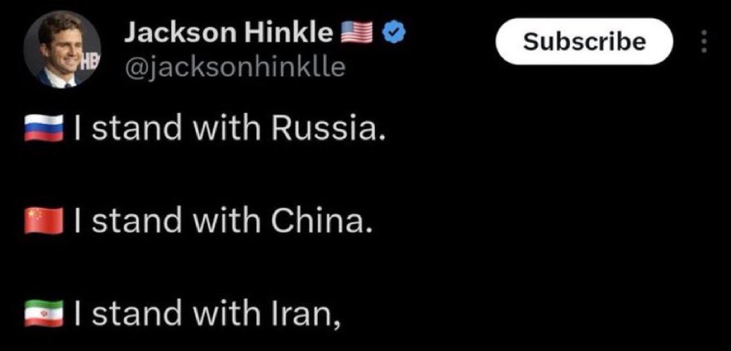 Jackson Hinkle = antisemitic piece of shit as well as a spreader of misinformation and disinformation who is paid by “Vladimir Putin‘s Russia/FSB, the IRGC/Iran’s Islamic state government, as well as Yemen’s Houthi’s military government, and every Islamic state that is against