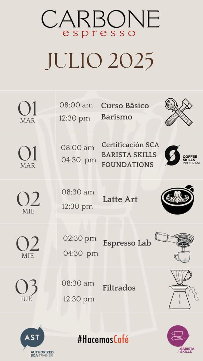 Nuevas fechas de cursos de Barismo en la Accademia del Caffé. Inscríbete al 04242939280 y monetiza tu pasión por el café. También dictamos cursos privados &amp; In company. Entrenamos a tu personal, vamos a nivel nacional.