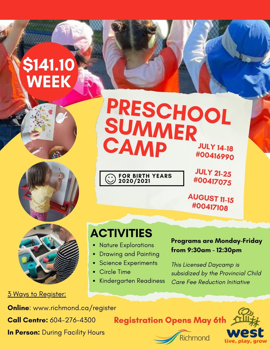 westrichmondcc's tweet photo. Spaces still available for our Preschool Daycamp this summer! https://t.co/KNaNHQmqa6
