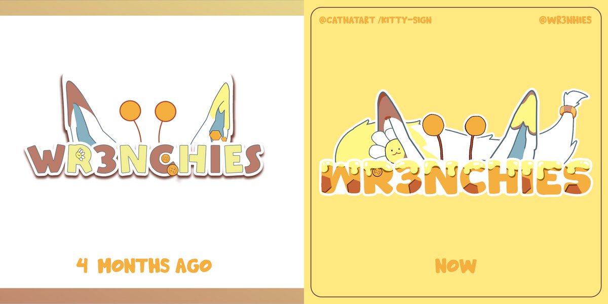 kitty_sign_'s tweet photo. 4 months ago and now. when i sew the diffraction i was like... (^>⩊<^)⟆  
art logo for @WR3NCHIES just coz????
#art #kittysign https://t.co/AJdJ0byBDi