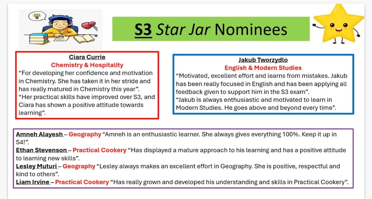 Great feedback again from teachers of S3 (new S4). Another fab set of Star Jar ⭐ nominations! #progess <a href="/allsaintsrcsec/">All Saints' RC Secondary</a>