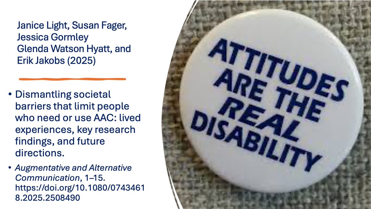“For far too long... research has ignored the greatest problem – the pervasive societal barriers that limit access to AAC and to meaningful opportunities to communicate and participate in society.” 
doi.org/10.1080/074346…
<a href="/Communica1st/">CommunicationFIRST</a> <a href="/ISAAC_AAC/">ISAAC</a> <a href="/NWACS_org/">NWACS</a>