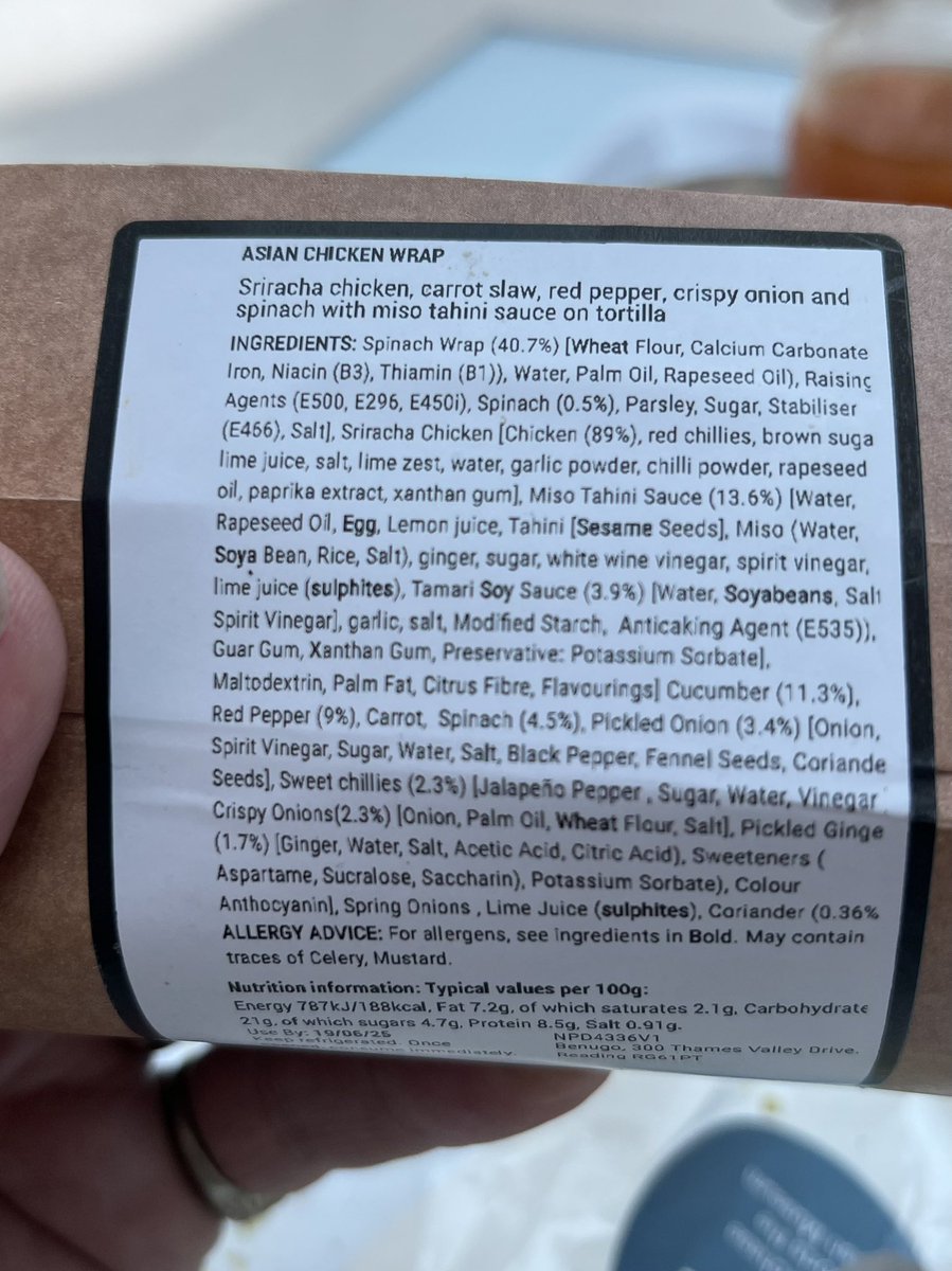 Marc_Allum's tweet image. Bought a wrap at a well known London museum cafe the other day. 

I’m still trying to get my head around the ingredients list, in the light of trying to avoid ultra processed food.  😳