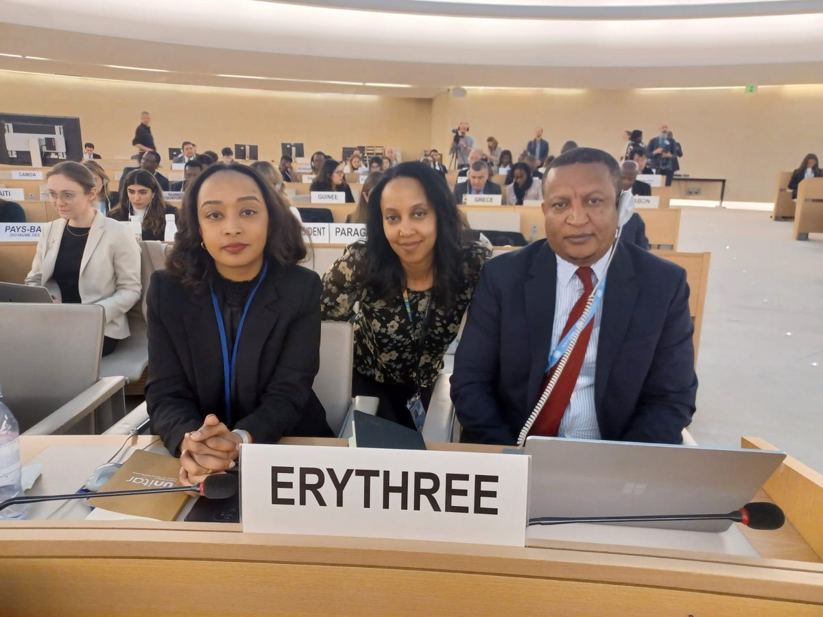 Eritrean delegation of young diplomats led by Mr. Habtom Zerai, during the 59th session of the Human Rights Council in Geneva, Swizerland. 
#Eritrea #Eritrean
