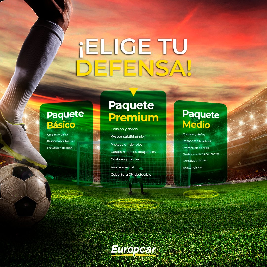 Existen jugadas que no planeamos, y que no vemos venir. Ante esos imprevistos ¿qué defensa prefieres tener? 🛡️

Desde europcar.com.mx el paquete de coberturas básico está incluido 🏷️

💅 Pero si lo básico NO VA contigo, tú puedes elegir, los paquetes medio y premium.