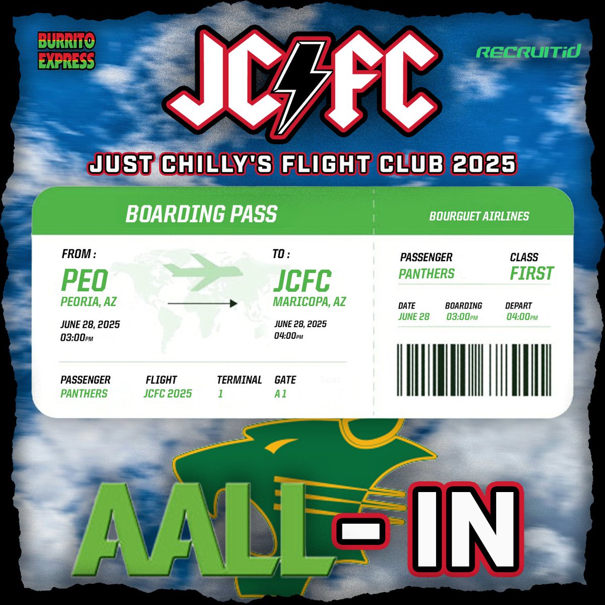Peoria Panthers FB (@peoriapantherfb) on Twitter photo We are excited about the invite for Flight Club this Saturday!
<a href="/JUSTCHILLY/">Just Chilly</a>
<a href="/flightclub7v7/">Just Chilly’s Flight Club</a>
<a href="/Burritoexp/">Burrito Express</a>
<a href="/_kvisuals_/">Kaiden</a>
<a href="/_RECRUITid/">RECRUITid</a> We are excited about the invite for Flight Club this Saturday!
<a href="/JUSTCHILLY/">Just Chilly</a>
<a href="/flightclub7v7/">Just Chilly’s Flight Club</a>
<a href="/Burritoexp/">Burrito Express</a>
<a href="/_kvisuals_/">Kaiden</a>
<a href="/_RECRUITid/">RECRUITid</a>