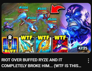 GriffsMissinVT's tweet photo. @ZwagLoL Hey can you do your content farming in your own elo or in norms? Instead of using a smurf account to content farm my bronze 3 lobby? 

Lost a solid 25lp from that. 

Dude ofc Ryze looks broken when youre smurfing in lower elo. https://t.co/xtPrXuaPYc
