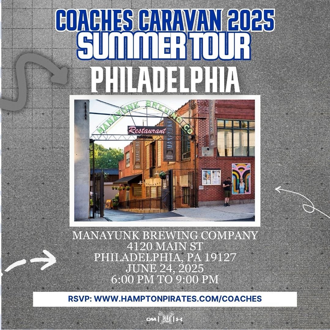 🚨TUESDAY, JUNE 24, 2025🚨 If you haven’t already, RSVP for the caravan and come out to meet your favorite Hampton Pirates coaches at Manayunk Brewing Company!⚓️🏙️

🔗: hamptonpirates.com/coaches

#WeAreHamptonU