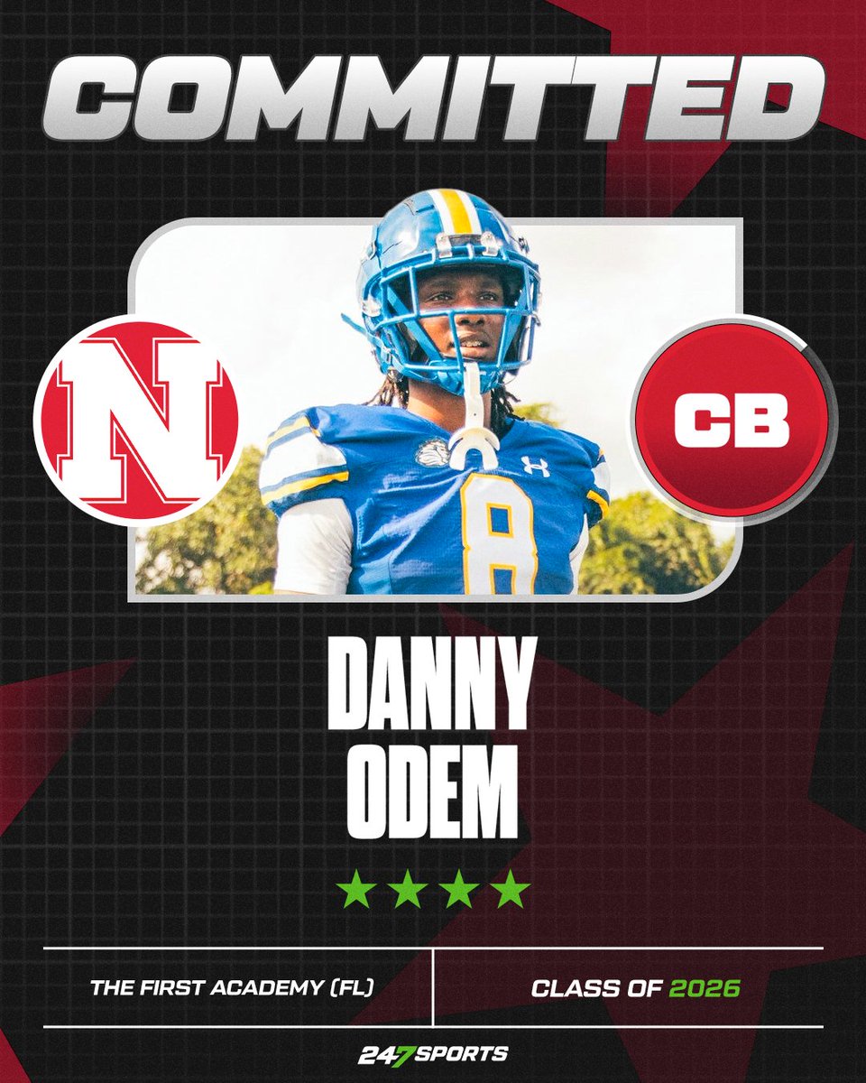 Tom Loy (@tomloy247) on Twitter photo BREAKING: Top247 cornerback Danny Odem, one of the best defensive backs in the class of 2026, has committed to <a href="/HuskerFootball/">Nebraska Football</a>.
Big win for <a href="/CoachMattRhule/">Matt Rhule</a> and the Nebraska staff.
Story via <a href="/mikejschaefer/">Mike Schaefer</a>.
🔗 247sports.com/college/nebras…
<a href="/247Sports/">247Sports</a> BREAKING: Top247 cornerback Danny Odem, one of the best defensive backs in the class of 2026, has committed to <a href="/HuskerFootball/">Nebraska Football</a>.
Big win for <a href="/CoachMattRhule/">Matt Rhule</a> and the Nebraska staff.
Story via <a href="/mikejschaefer/">Mike Schaefer</a>.
🔗 247sports.com/college/nebras…
<a href="/247Sports/">247Sports</a>