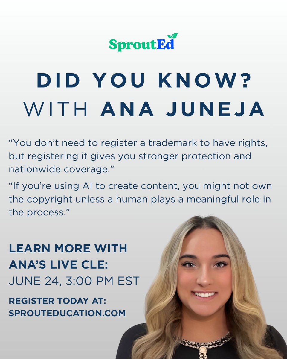 sprouted (@sproutedce) on Twitter photo Your IP cheat sheet for the AI era just dropped. Don’t miss <a href="/anajuneja/">Ana Juneja</a>'s webinar, AI & IP in Pop Culture and Sports, tomorrow, June 24 at 3 PM EST! Register at the link in bio. Your IP cheat sheet for the AI era just dropped. Don’t miss <a href="/anajuneja/">Ana Juneja</a>'s webinar, AI & IP in Pop Culture and Sports, tomorrow, June 24 at 3 PM EST! Register at the link in bio.
