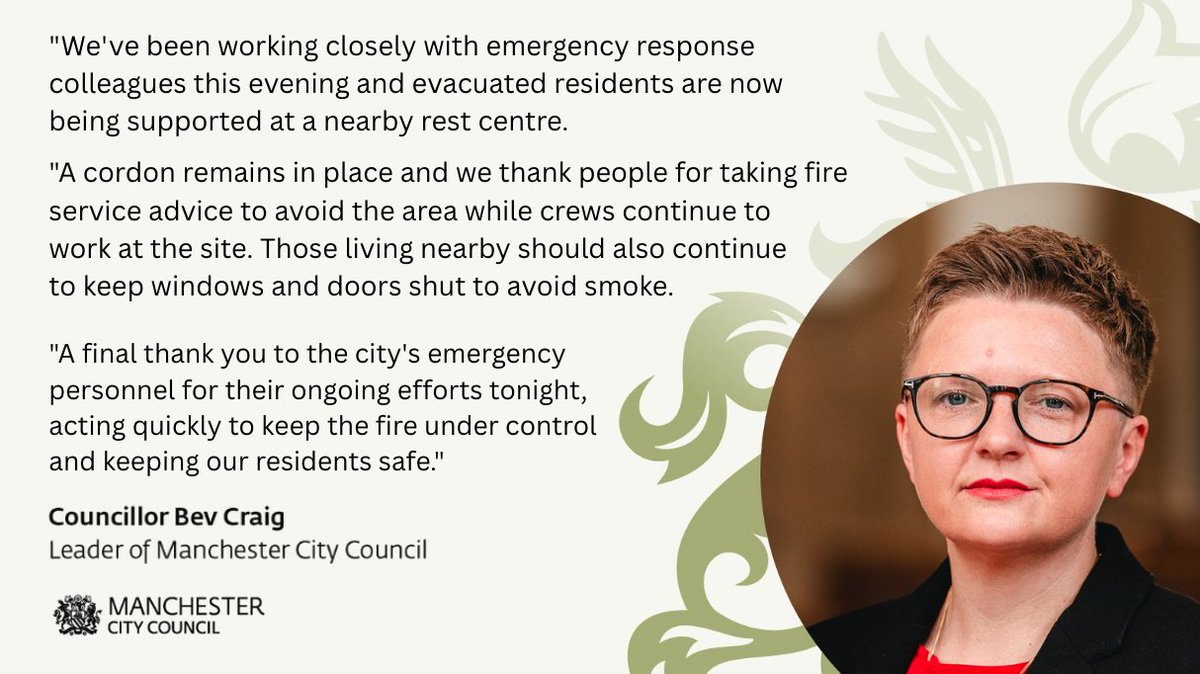 Council Leader Bev Craig thanks the emergency services for the efforts to keep Manchester people safe following the major fire at the Hotspur Press building this evening.