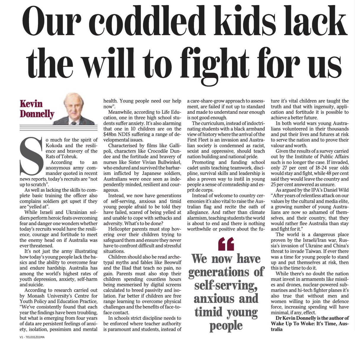 Thanks to years of progressive, care, share, grow education, parents being weak and the cultural-left destroying national pride no wonder so many young people are like The Time Machine's Eloi - weak and ready for exploitation.  In today's Daily Telegraph.