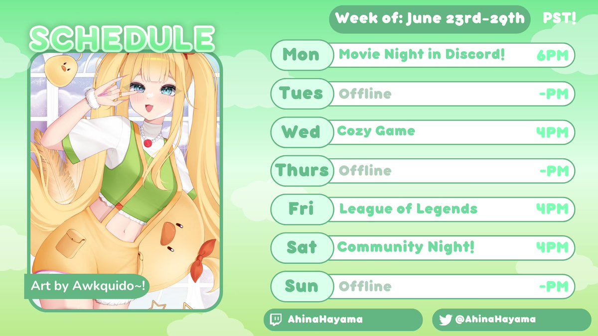 Schedule for this week!~

Join us in the Discord for movie night!!