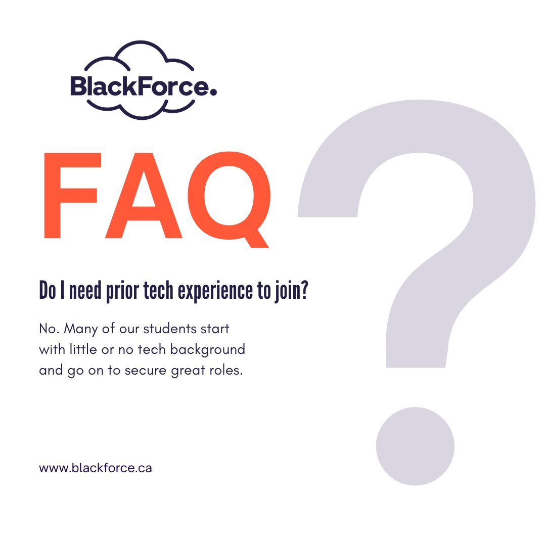 BlackforceHQ's tweet photo. Curious about Blackforce? We’ve got answers.

From “Do I need tech experience?” to “Will I get a job after?” — we’ve rounded up 12 of our most frequently asked questions to help you decide if Cohort 10 is right for you.

Whether you're switching careers or starting fresh. https://t.co/CnyyjZFNcY