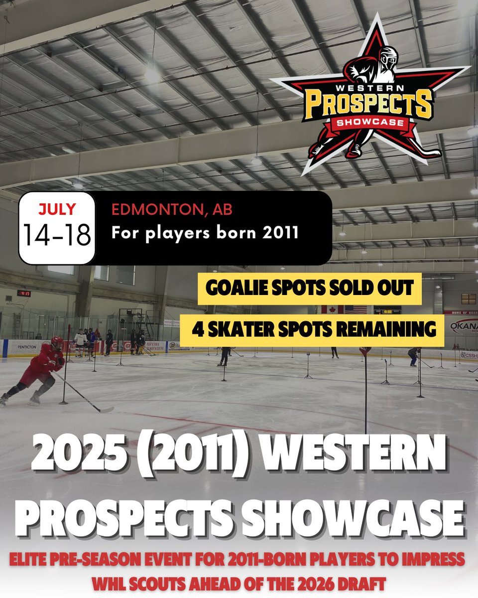 🚨 LIMITED SPOTS LEFT for our Western Prospects Showcases!

⏳ One week away from Penticton (June 30–July 4)
🧊 Edmonton coming fast (July 14–18) <a href="/OHAEdmonton/">OHA Edmonton</a> 

📲 Register now before it's full: okanaganhockey.com/showcases/