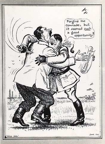 RealTimeWWII's tweet photo. London's Daily Mail newspaper cartoon on German invasion of USSR- Hitler declares: "Forgive me comrade, but it seemed such a good opportunity!" https://t.co/gpUEBjL4Tj
