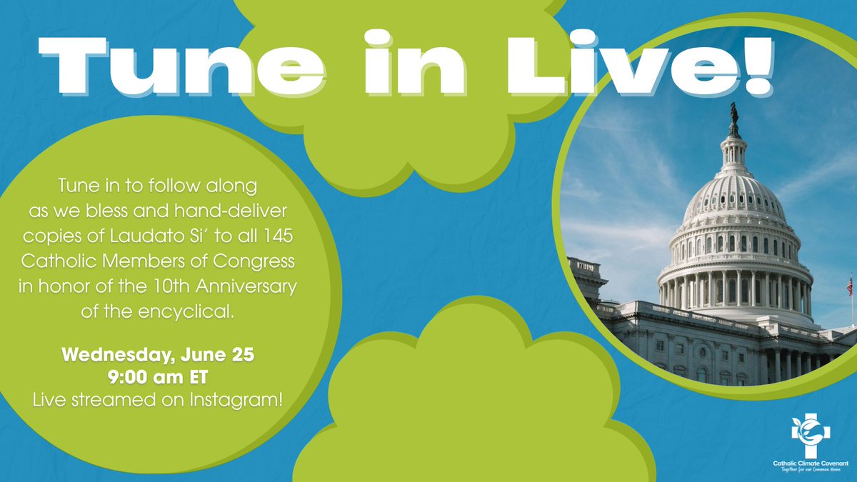 This week Catholics will gather on Capitol Hill and deliver copies of Laudato Si’ to every Catholic Member of Congress. And YOU can tune in and follow the event live! Follow us on Instagram @catholic.climate.covenant and join us there on Wednesday to witness and support!