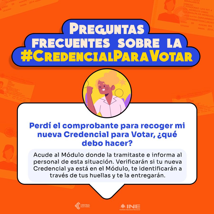 Aquí te contamos lo que debes hacer si pierdes el comprobante para recoger tu #CredencialParaVotar.

👇 ine.mx/credencial