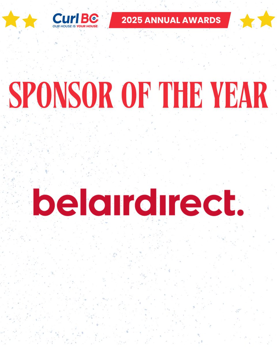 👏 Thank you <a href="/belairdirect/">belairdirect</a>!

2024/25 Sponsor of the Year: belairdirect insurance

🤝19 years of sponsorship to Curl BC
🛡️ New this year: Travel &amp; Benefits Insurance added to the package — supporting member facilities and their curlers.

#CurlBCAwards2025