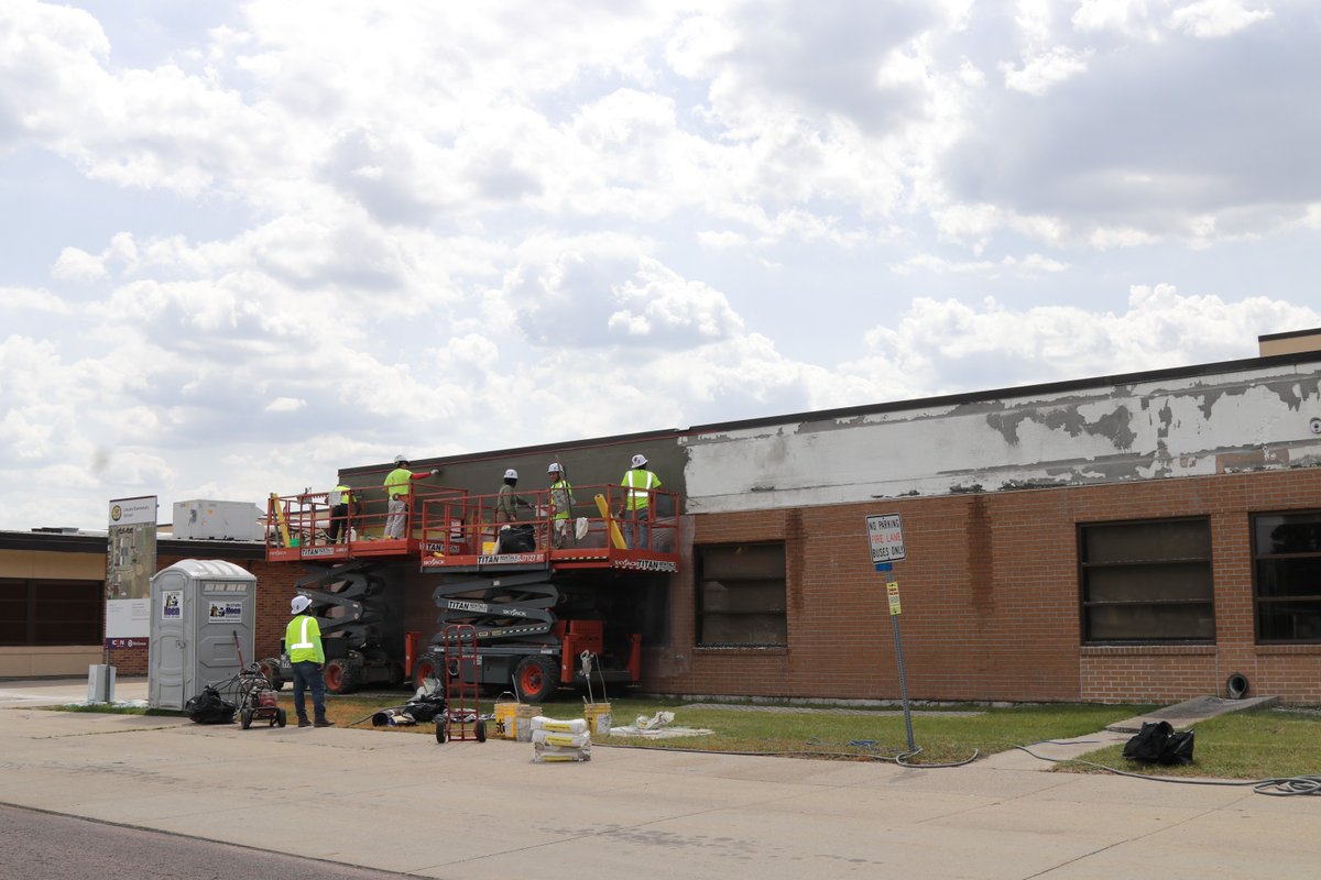 A crew was working at Lincoln Elementary School this week on exterior insulation and finish which will provide superior insulation for the building as well as aesthetic appeal.
