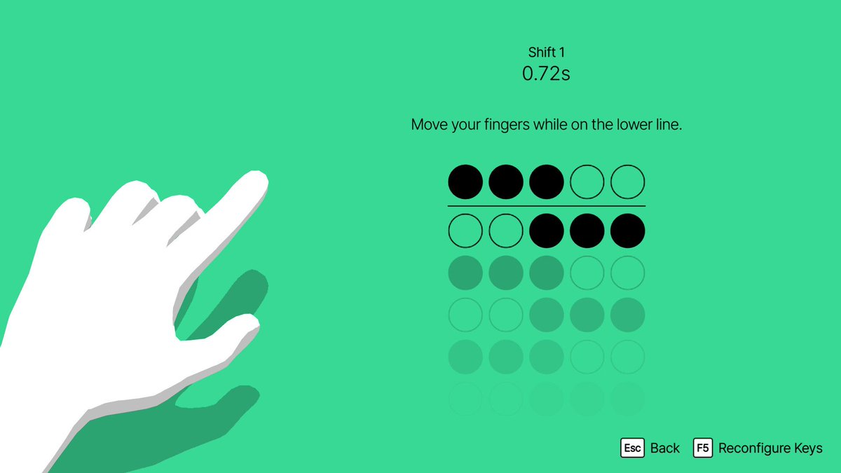 たった5本の指を動かすだけ🖐️🎵
でも思い通りに動かせるとは限らない…！
『Fingerdance』はパターン通りに指を動かすだけのシンプルルールながら、脳がバグる混乱必至の一作🌀

store.steampowered.com/app/3633450/Fi… 

#WeAreGraph #Indiegame