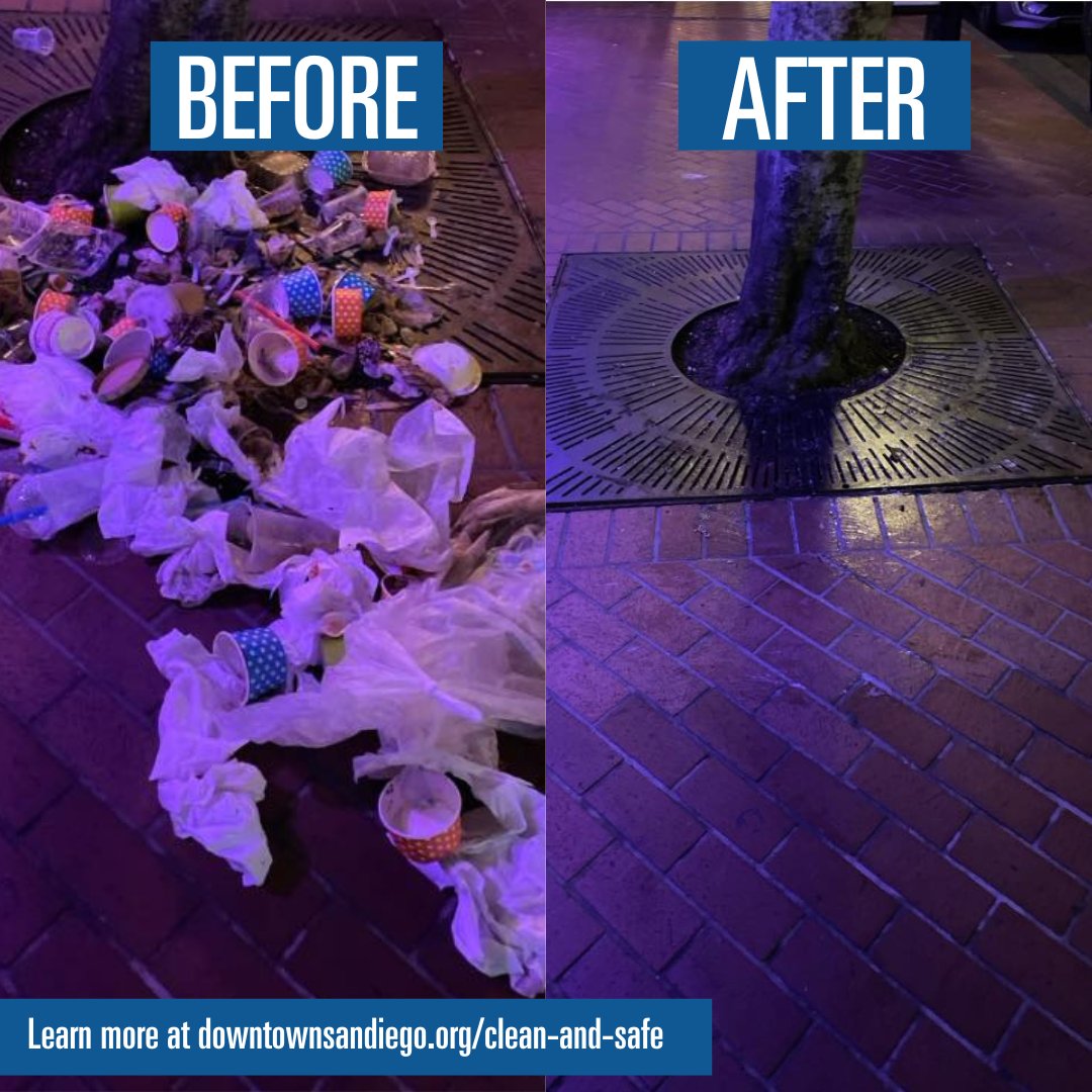 SDPartnership's tweet image. A big shoutout to our amazing Clean & Safe team for their tireless efforts in keeping our sidewalks free from trash or debris left behind. These are just one of the 359 times our team was called to clear litter from the streets last month alone. 👏✨