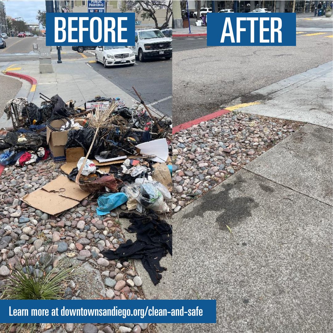 SDPartnership's tweet image. A big shoutout to our amazing Clean & Safe team for their tireless efforts in keeping our sidewalks free from trash or debris left behind. These are just one of the 359 times our team was called to clear litter from the streets last month alone. 👏✨